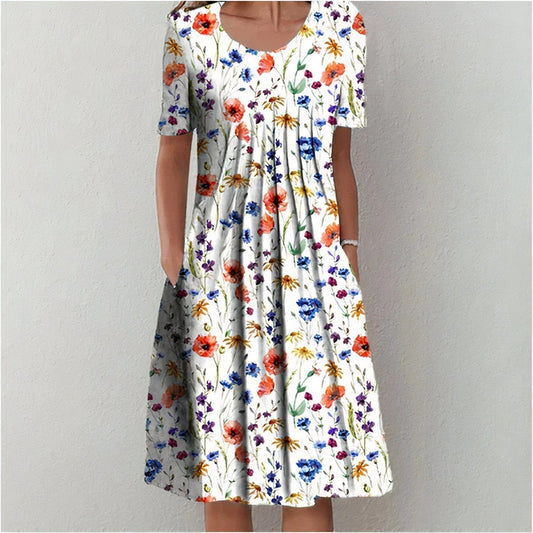 Hanna™ | Blomsterprint Midi Kjole med Lommer